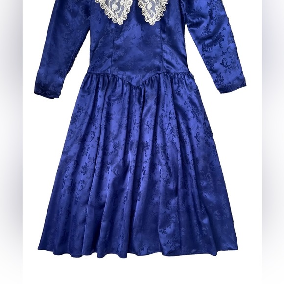 Gunne Sax • Jessica McClintock Vintage Prairie Dress Lace Smock Neck Long Sleeve - Picture 5 of 11